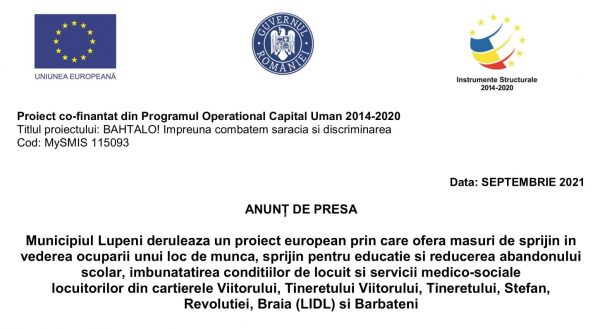 Primăria municipiului Lupeni / Anunț de presă