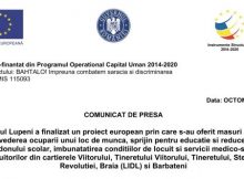 Municipiul Lupeni a finalizat un proiect european prin care s-au oferit masuri de sprijin in vederea ocuparii unui loc de munca, sprijin pentru educatie si reducerea abandonului scolar, imbunatatirea conditiilor de locuit si servicii medico-sociale locuitorilor din cartierele Viitorului, Tineretului Viitorului, Tineretului, Stefan, Revolutiei, Braia (LIDL) si Barbateni