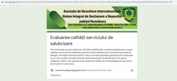 chestionar deseuri Calitatea serviciilor de salubritate, în evaluarea ADI-SGID Hunedoara