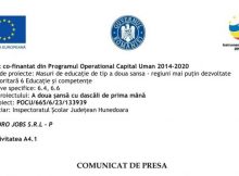 Euro Jobs / Comunicat de presă proiect „A doua șansă cu dascăli de prima mână”
