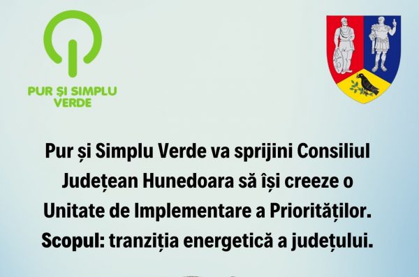 Tranziția energetică a județului, tema parteneriatului între Consiliul județean Hunedoara și asociația Pur și Simplu Verde