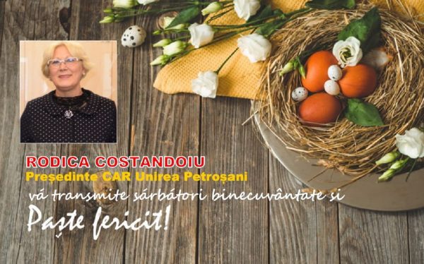 Mesaj Pascal – Rodica Costandoiu, președinte CAR Unirea Petroșani