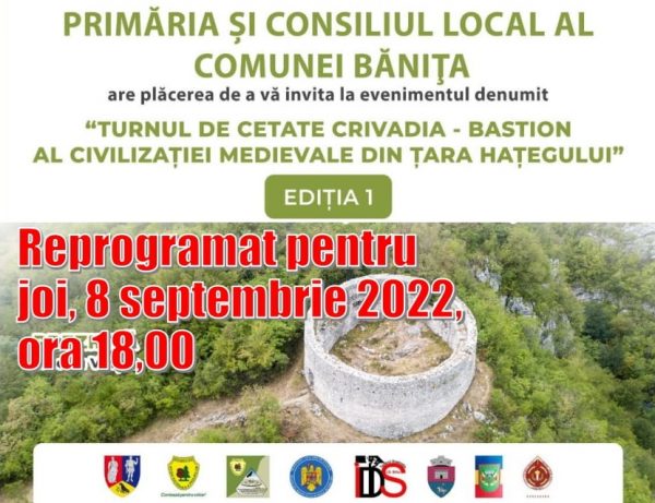 Sărbătoarea ”Turnului Crivadiei” de la Bănița se reprogramează pentru joi, 8 septembrie