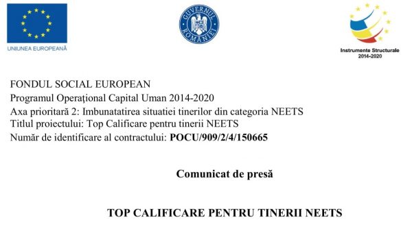 Euro Jobs / Comunicat de presă proiect ”Top calificare pentru tinerii NEETS”