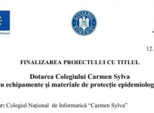 Comunicat de presă privind finalizarea proiectului ”Dotarea Colegiului Carmen Sylva cu echipamente și materiale de protecție epidemiologică”