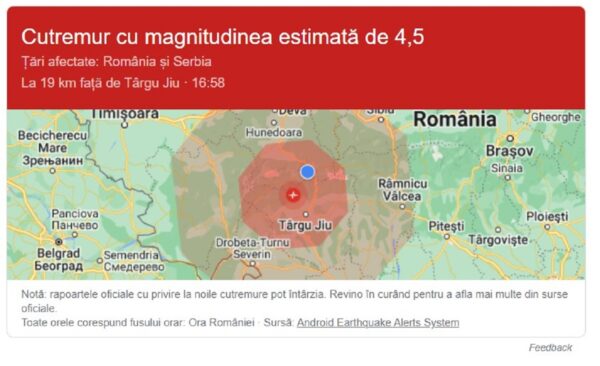 Cutremur de 5,2 grade Richter resimțit în Valea Jiului