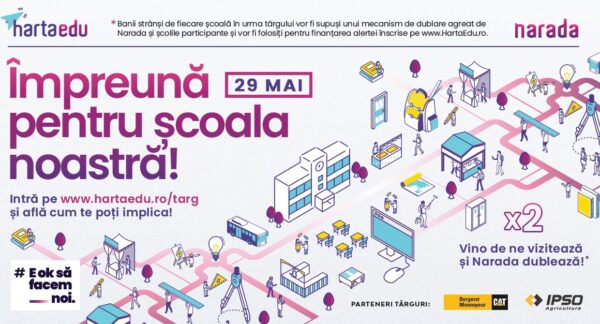 30 de școli participă simultan, pe 29 mai 2023, la ediția de vară a târgului Narada „Împreună pentru școala noastră” pentru a-și autofinanța reparațiile de infrastructură