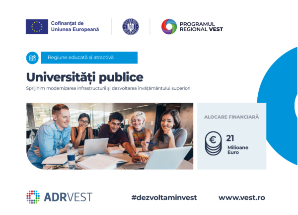 ADR Vest lansează un nou apel de proiecte prin Programul Regional Vest: 21 de milioane de euro pentru universități