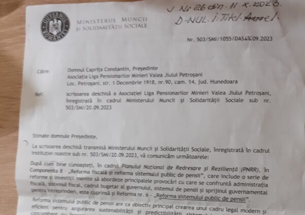 Ministerul Muncii răspunde solicitărilor transmise de pensionarii Văii Jiului