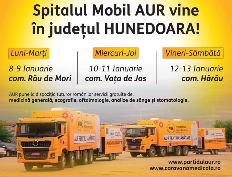 Spitalul mobil AUR vine în județul Hunedoara