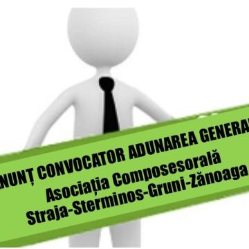 Anunț privind convocarea Adunării Generale a Composesoratului Straja-Sterminos-Gruni-Zănoaga