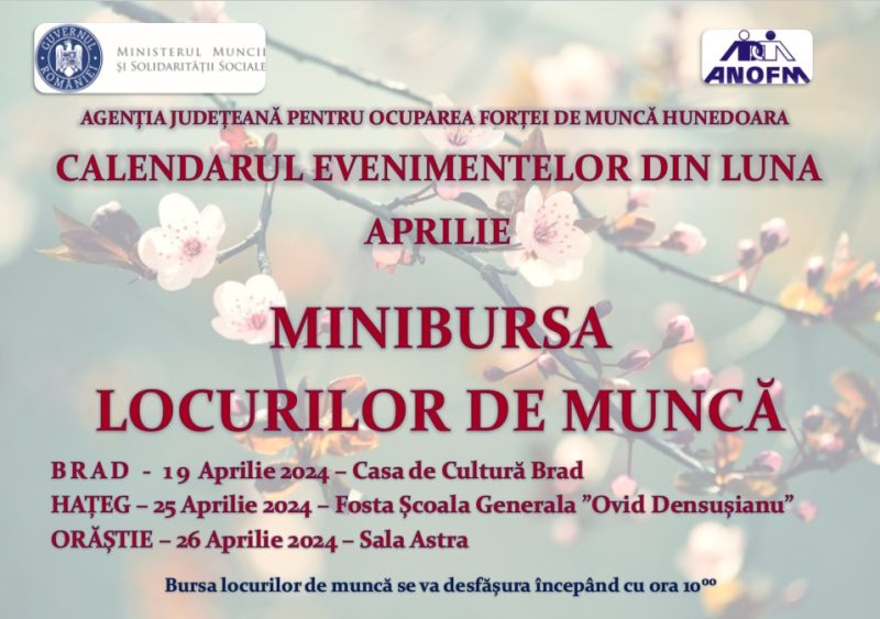 Mini-Burse ale Locurilor de Muncă, în luna aprilie, la Brad, Hațeg și Orăștie