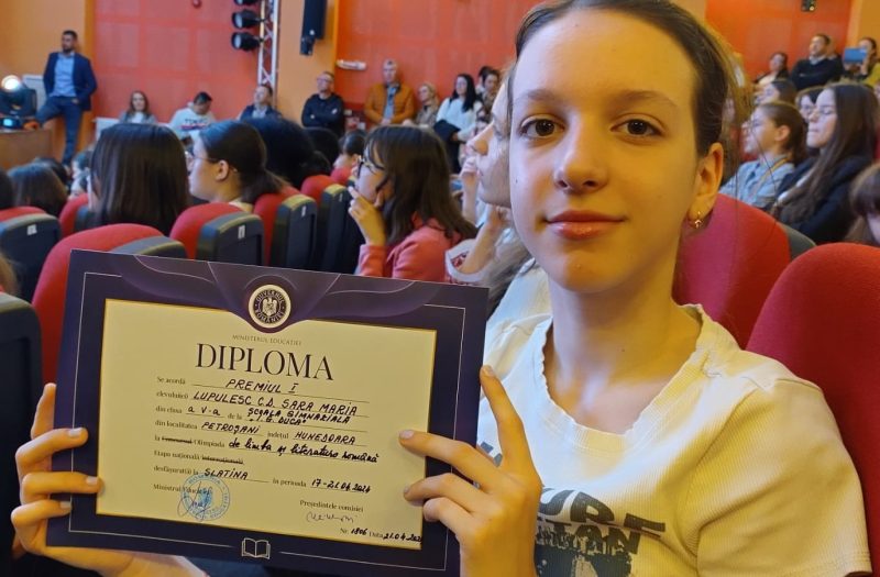 Premiul I la Olimpiada națională de Limba română pentru o elevă a Școlii gimnaziale ”I.G. Duca” din Petroșani