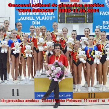 Gimnastele de la Clubul Copiilor Valea Jiului, „recoltă” bogată de medalii la Cupa Aerogym de la Arad
