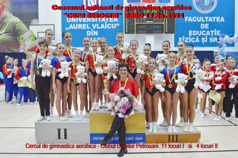 Gimnastele de la Clubul Copiilor Valea Jiului, „recoltă” bogată de medalii la Cupa Aerogym de la Arad