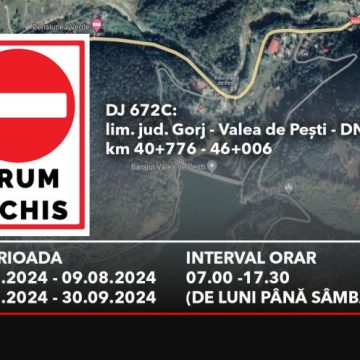 Restricții de circulație pe DJ 672C Valea de Pești – limita jud. Gorj