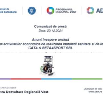 Anunț începere proiect: Dezvoltarea activităților economice de realizare instalații sanitare și de încălzire la CATA & BETA4SPORT SRL
