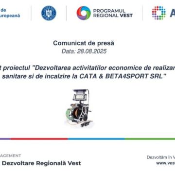 Comunicat de presă / A fost finalizat proiectul „Dezvoltarea activităților economice de realizare instalații sanitare și de încălzire la CATA & BETA4SPORT SRL”
