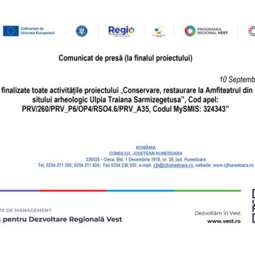 Au fost finalizate toate activitățile proiectului „Conservare, restaurare la Amfiteatrul din cadrul sitului arheologic Ulpia Traiana Sarmizegetusa”, Cod apel: PRV/260/PRV_P6/OP4/RSO4.6/PRV_A35, Codul MySMIS: 324343”