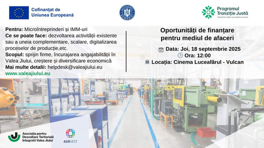 Sesiune de informare pentru posibilii beneficiari ai Programului Tranziție Justă, la Vulcan
