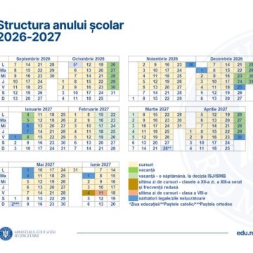 Cursurile anului școlar 2026-2027 vor începe pe 7 septembrie 2026 și se vor încheia pe 18 iunie 2027