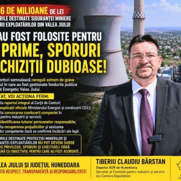 Deputatul hunedorean Tiberiu Bârstan (AUR) cere explicații privind concluziile raportului Curții de Conturi referitoare la activitatea CEVJ