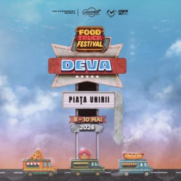 Food Truck Festival revine în Piața Unirii din Deva în perioada 8 – 10 mai 2026, cu trei zile dedicate gastronomiei stradale, muzicii live și activităților pentru toate vârstele.