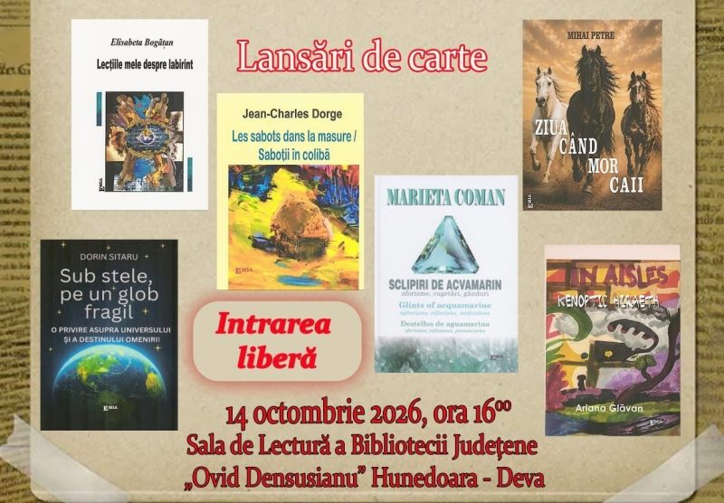 Lansări de carte la Biblioteca județeană „Ovid Densușianu” din Deva cu autori publicați la Editura Emia